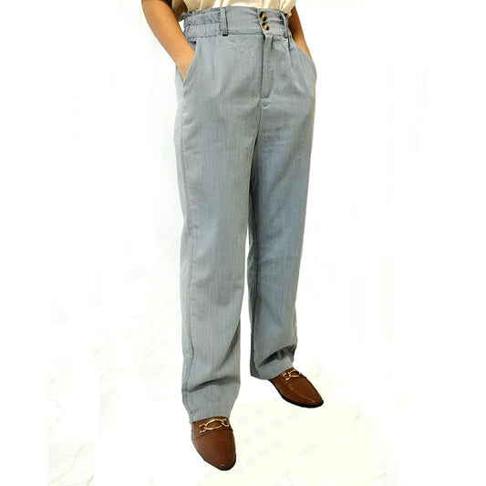 2024 High-Waisted Grey Linen Wide-Leg Pants: Loose and Casual Cotton Linen Trousers