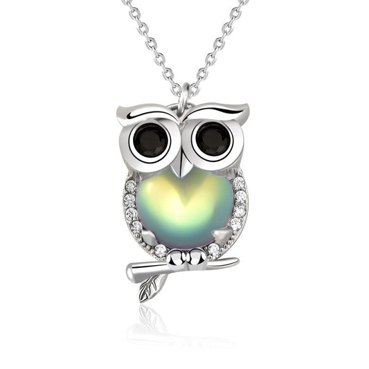 S925 Sterling Silver Owl Necklace: Unique European Forest Design with Moonstone Pendant