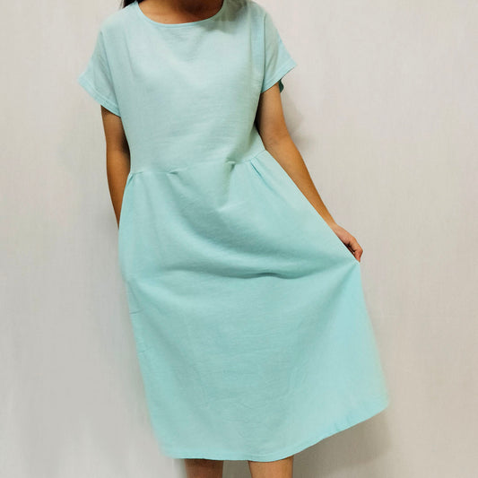 Loose cotton and linen short sleeves dress