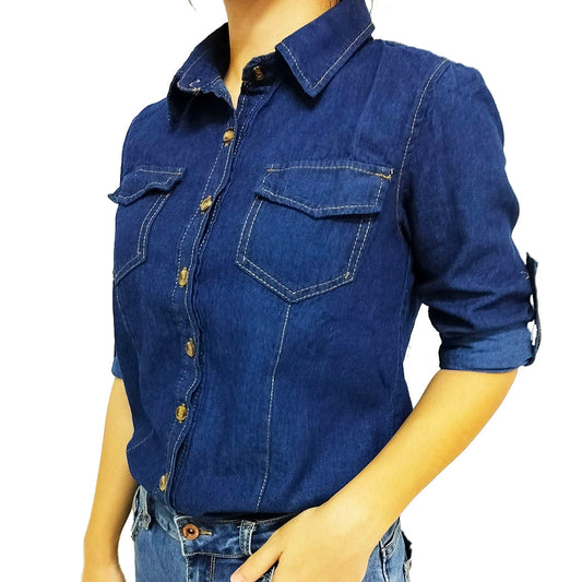 Women's Long Sleeve Denim Shirt Jacket: Casual Chic for a Slim Silhouette