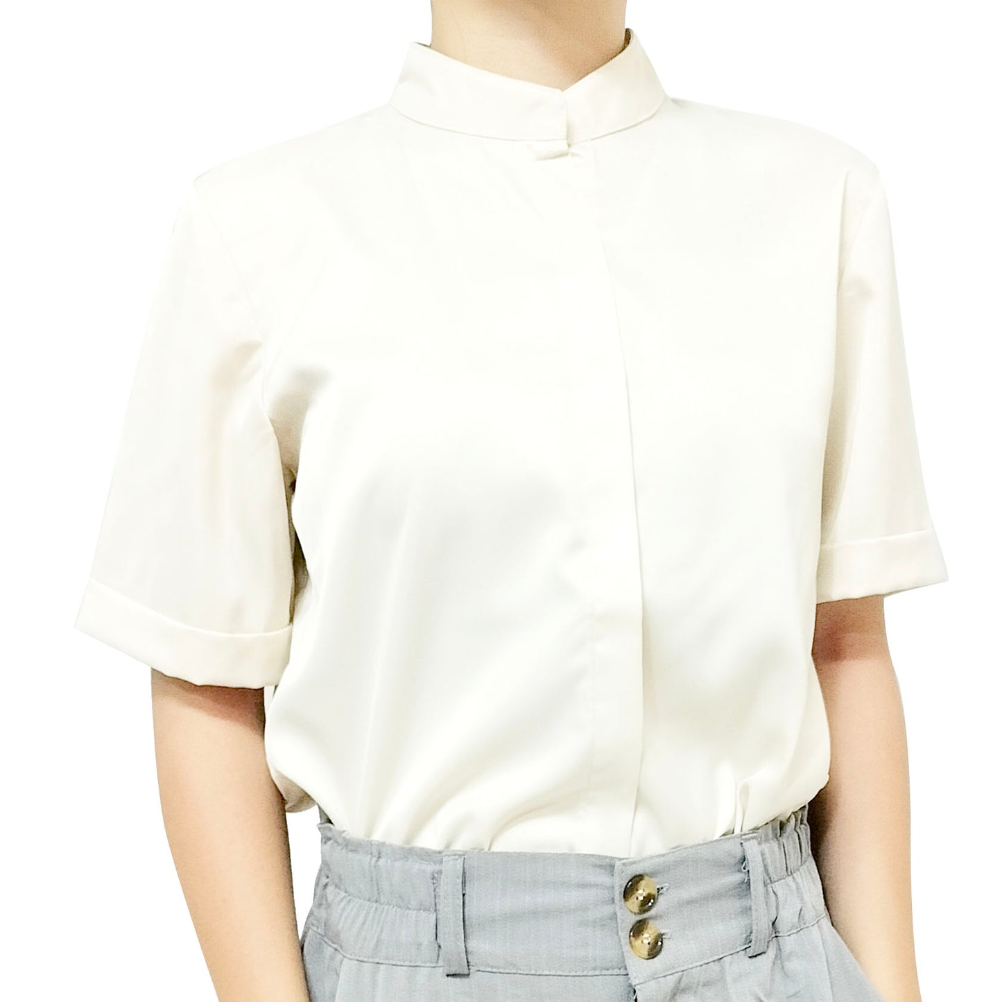 Satin Short Sleeve Women’s Shirt: Stylish V-Neck, Professional Chic Blouse