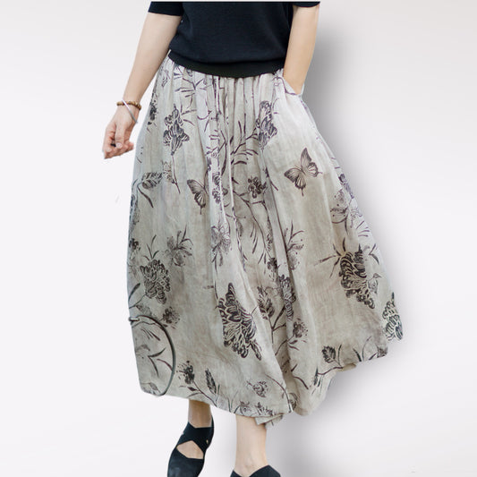 New Artistic Printed 42’s Ramie A-Line Midi Skirt