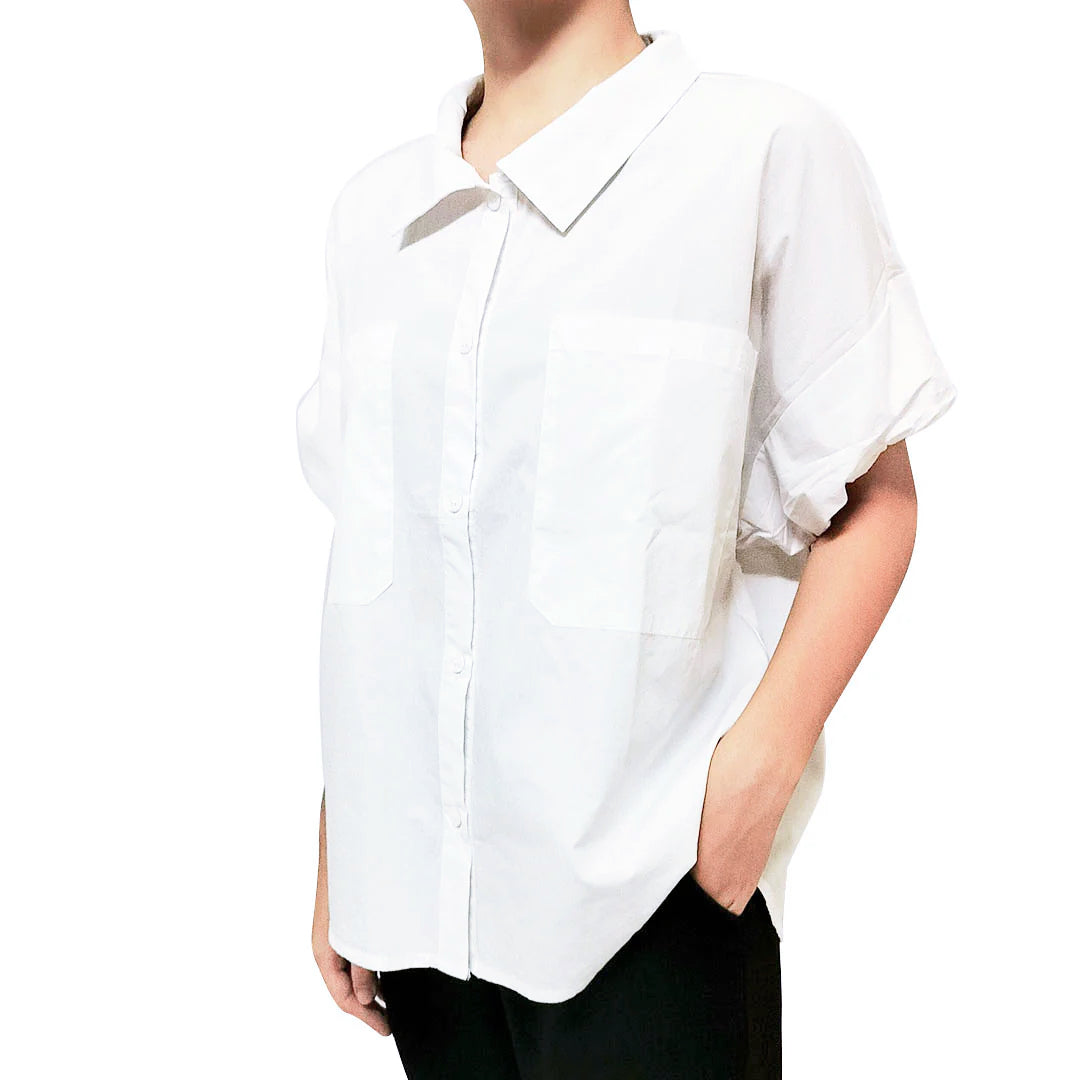 2024 Summer New Women’s Cotton Short Sleeve Shirt: Loose Fit, Stylish Elastic Sleeve Blouse