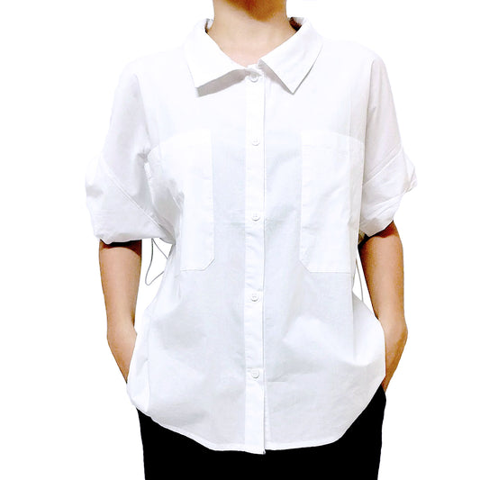 2024 Summer New Women’s Cotton Short Sleeve Shirt: Loose Fit, Stylish Elastic Sleeve Blouse