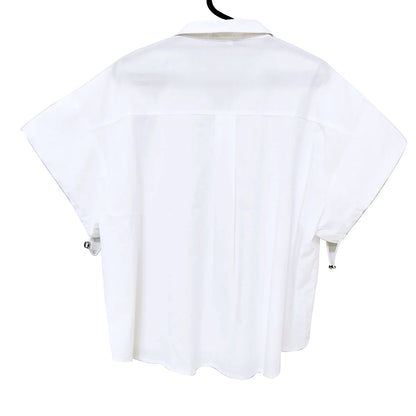 2024 Summer New Women’s Cotton Short Sleeve Shirt: Loose Fit, Stylish Elastic Sleeve Blouse