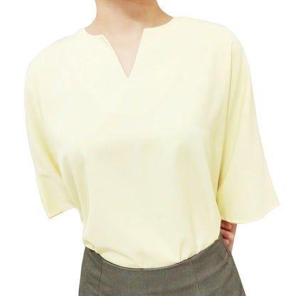 Chic V-Neck Loose Half Sleeve Shirt: 2024 Fashionable Korean Style Women’s Blouse