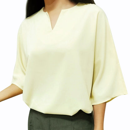 Chic V-Neck Loose Half Sleeve Shirt: 2024 Fashionable Korean Style Women’s Blouse