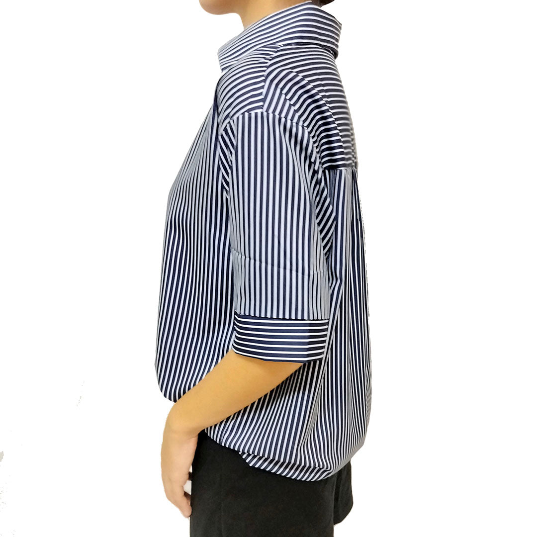 Loose Striped Shirt: Slimming Seven-Quarter Sleeve Top, Versatile Casual Blouse