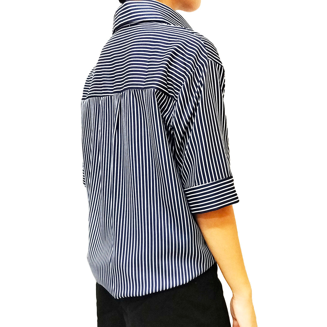 Loose Striped Shirt: Slimming Seven-Quarter Sleeve Top, Versatile Casual Blouse