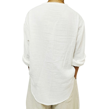 Autumn New Arrival: Sweet Double-Layer Cotton Gauze Long-Sleeve Shirt with Single Pocket for Women - White Blouse.