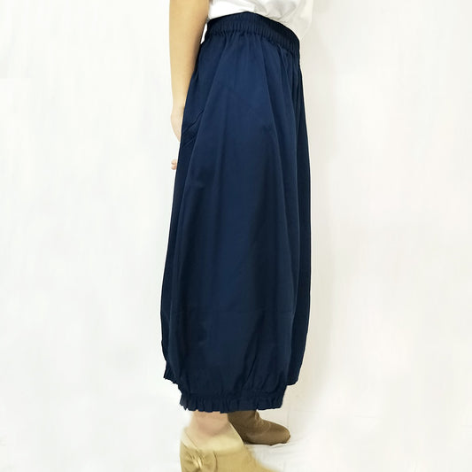 Vintage Cotton Wide-Leg Pants: Elastic Waist, Ruffled Hem, Cropped Length