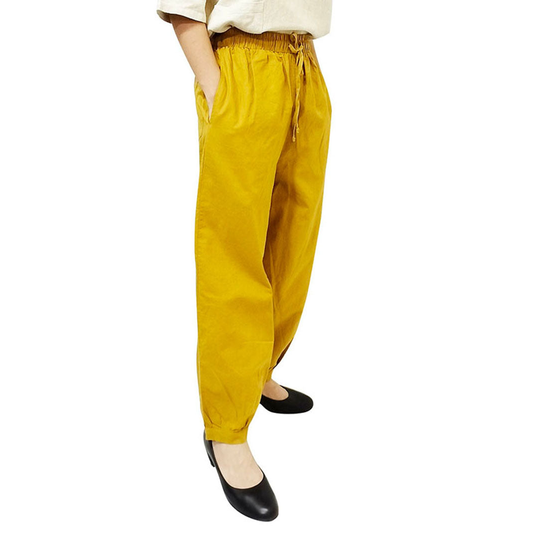 2024 Spring/Summer New Collection Cotton-Linen Women’s Fashion Vintage Loose Casual Linen Pants with Elastic Waist and 9/10-Length Lantern Legs