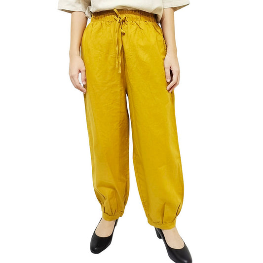 2024 Spring/Summer New Collection Cotton-Linen Women’s Fashion Vintage Loose Casual Linen Pants with Elastic Waist and 9/10-Length Lantern Legs